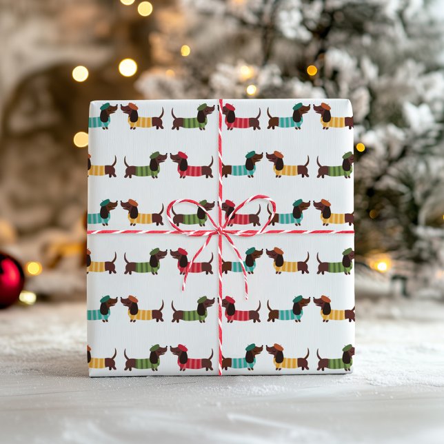 Colorful Dachshund Christmas Pattern Geschenkpapier (Von Creator hochgeladen)