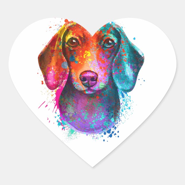 Colorful Dachshund Dog Art Illustration Herz-Aufkleber (Vorderseite)