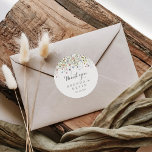 Colorful Dainty Wild Danke Gastgeschenk Hochzeit Runder Aufkleber<br><div class="desc">Dieser farbenfrohe, wilde Dank an die Gastgeschenk Hochzeit klassischer Rundaufkleber ist perfekt für eine rustikale Hochzeit. Das Design bietet handbemalte Aquarellfarbe schöne rosa, rot, blau, marinebasiert, gelb, lila und grün wilde Blume. Machen Sie den Aufkleber mit Ihren eigenen Namen, der Veranstaltung (falls zutreffend) und dem Datum versehen. Diese Aufkleber können...</div>