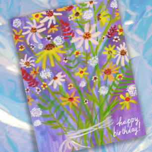 Colorful Daisy Bouquet Happy Birthday Postkarte