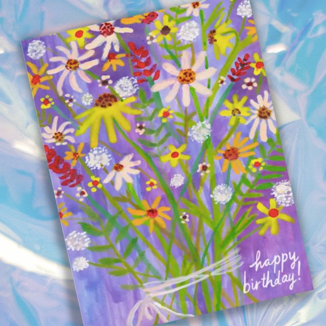 Colorful Daisy Bouquet Happy Birthday Postkarte (Von Creator hochgeladen)