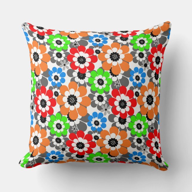 Colorful Daisy flowers Red Blue Green Retro Kissen (Vorderseite)