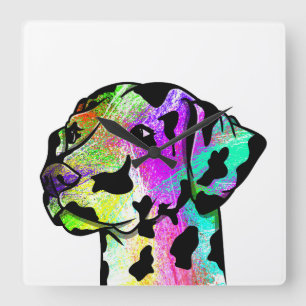 Colorful Dalmatian Dog Head Quadratische Wanduhr