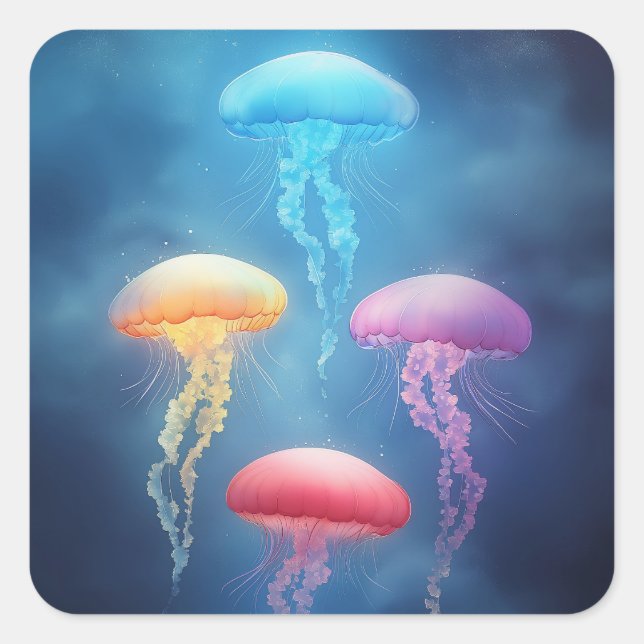 Colorful Dancing Jellyfish Quadratischer Aufkleber (Vorderseite)
