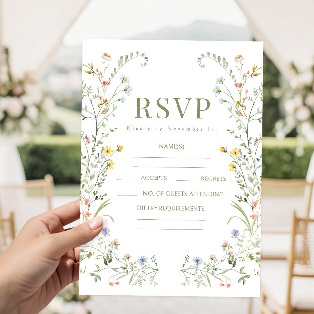 Colorful delicate meadow flower Wedding RSVP cards Karte (Von Creator hochgeladen)