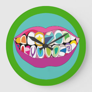 Colorful Dentist Office Tooth Teeth Smile Große Wanduhr
