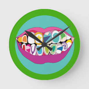 Colorful Dentist Office Tooth Teeth Smile Runde Wanduhr