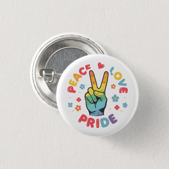 Colorful design with peace, love and pride hand button (Vorne & Hinten)