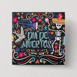 Colorful Dia de los Muertos   Button