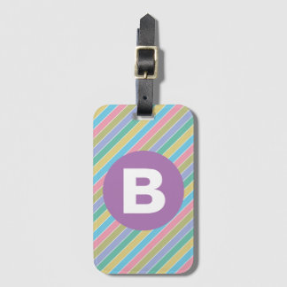 Colorful Diagonal Candy Stripes Purple Monogram Gepäckanhänger