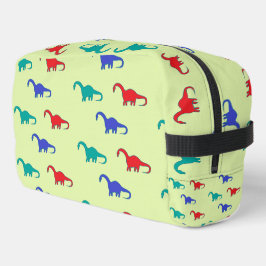 Colorful dinosaurs pattern on green waschbeutel
