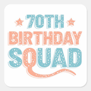 Colorful Distressed 70th birthday squad Quadratischer Aufkleber