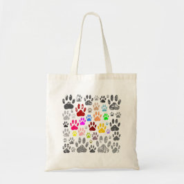 Colorful Distressed Dog Paw Prints On Gray Canine Tragetasche