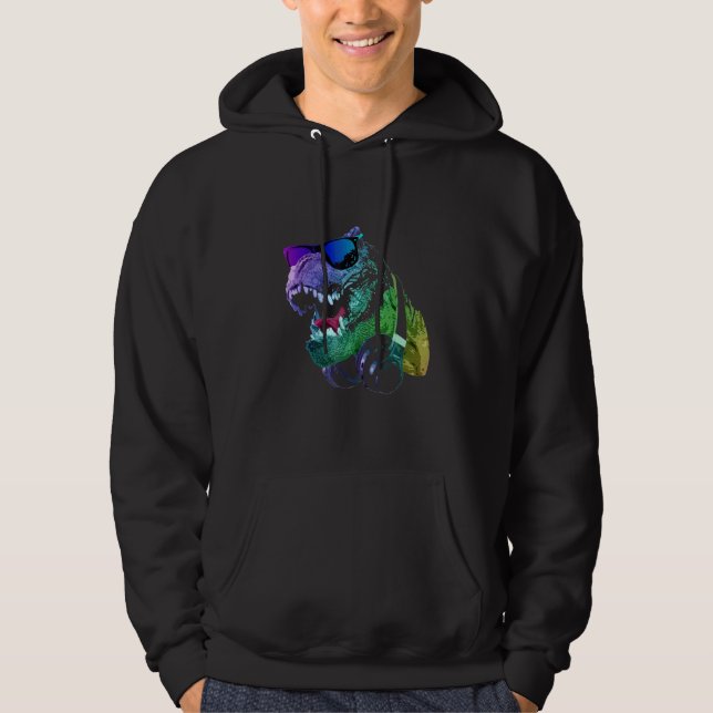 Colorful DJ T Rex Funny Hoodie (Vorderseite)