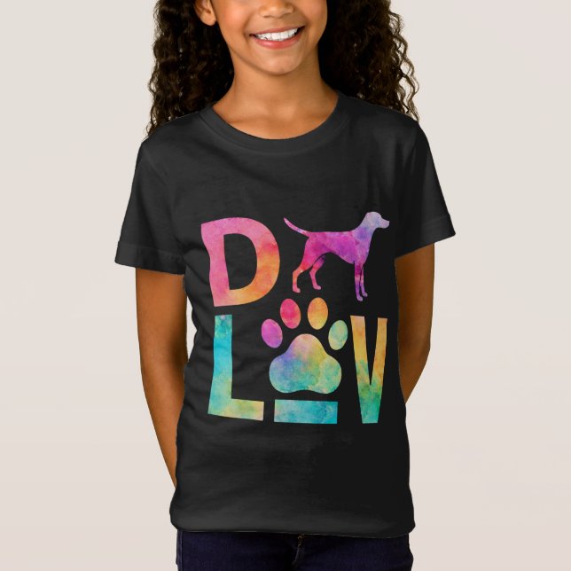 Colorful Dog Love Paw Watercolor Art T-Shirt (Vorderseite)