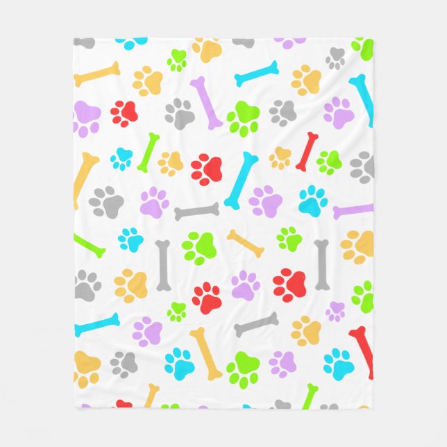 Colorful Dog Paw & Bones Seamless Pattern Fleecedecke (Vorderseite)