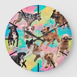 Colorful Dogs Wall Clock – Fun Puppy Pet Home Deco Große Wanduhr