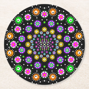 Colorful Dot Mandala Runder Pappuntersetzer