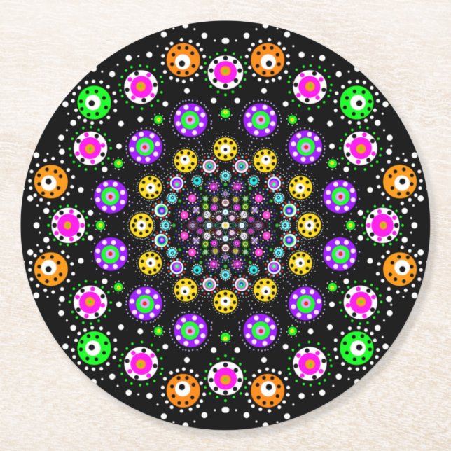 Colorful Dot Mandala Runder Pappuntersetzer (Vorderseite)