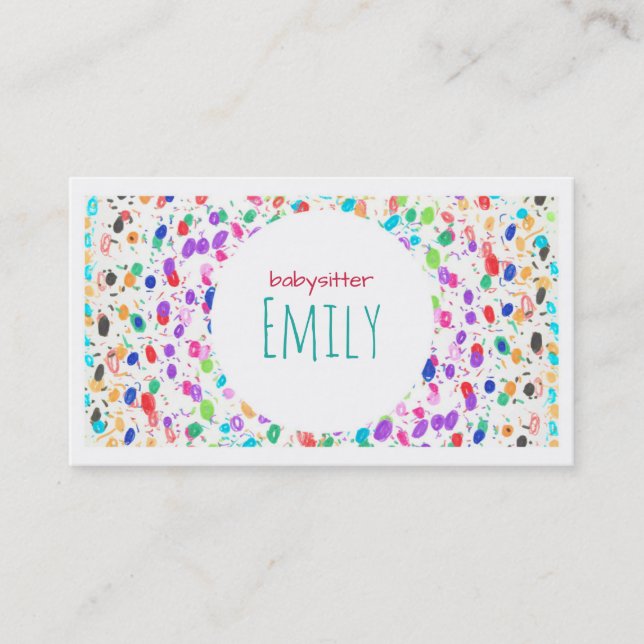 Colorful Dot Sketch Babysitter Business Card Visitenkarte (Vorderseite)