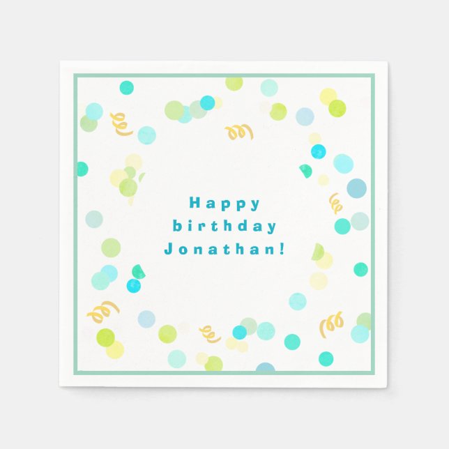 Colorful Dots Blue & Green Boy Happy Birthday Serviette (Vorderseite)