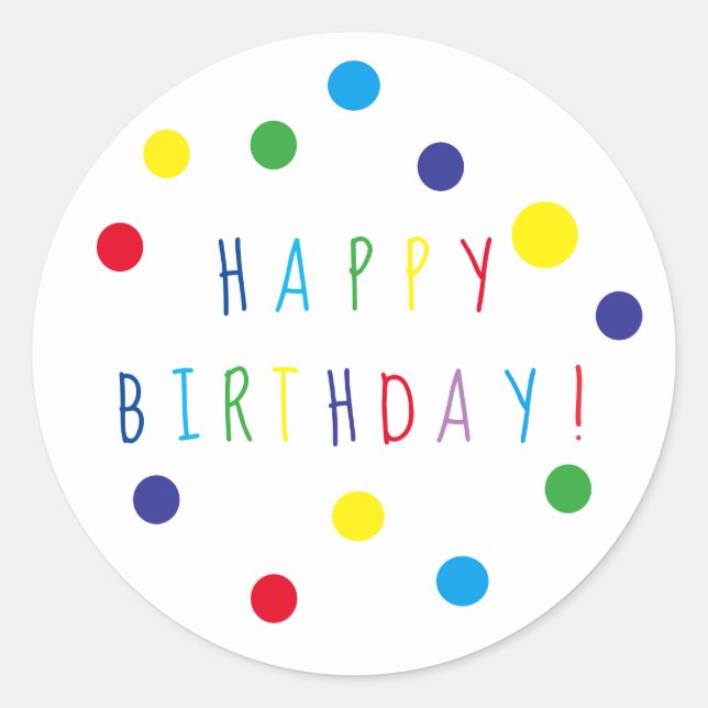 Colorful Dots Happy Birthday Round Sticker (Vorderseite)