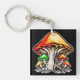 Colorful Earthy Psychedelic Mushroom Art Schlüsselanhänger