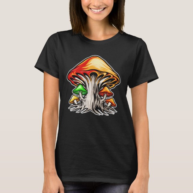 Colorful Earthy Psychedelic Mushroom Art T-Shirt (Vorderseite)