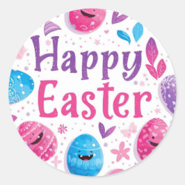 Colorful Easter Egg Hunt Classic Round Sticker 