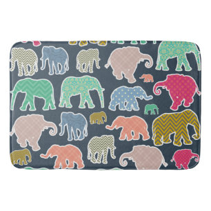 Colorful Elephants, Pattern Of Elephants, Zigzag Badematte