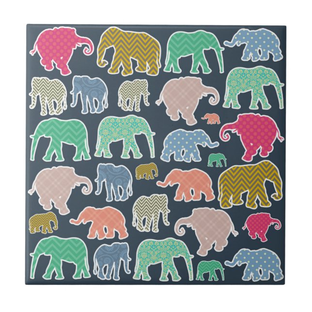 Colorful Elephants, Pattern Of Elephants, Zigzag Fliese (Vorderseite)
