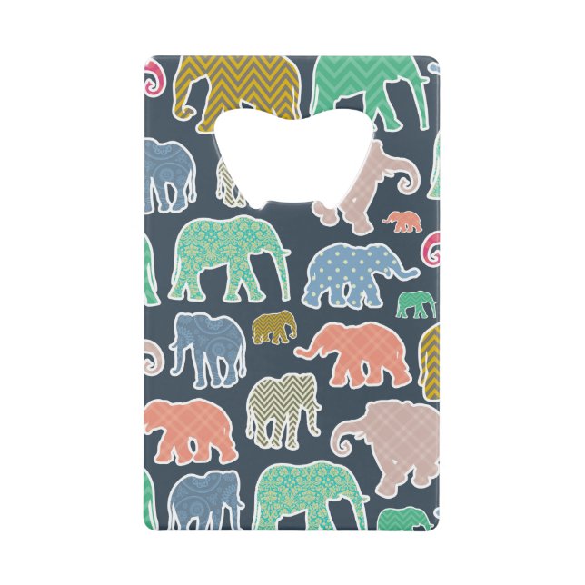 Colorful Elephants, Pattern Of Elephants, Zigzag Geldbeutel Flaschenöffner (Vorderseite)