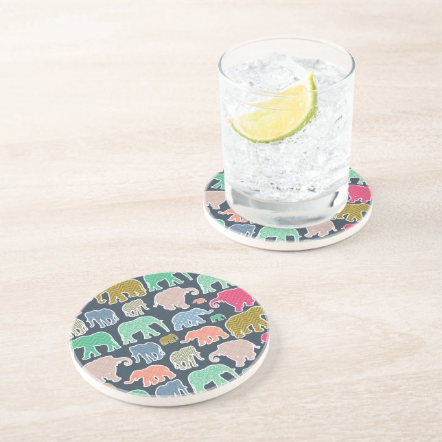 Colorful Elephants, Pattern Of Elephants, Zigzag Getränkeuntersetzer (Seite)