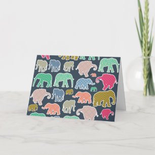 Colorful Elephants, Pattern Of Elephants, Zigzag Karte