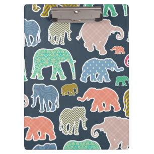Colorful Elephants, Pattern Of Elephants, Zigzag Klemmbrett