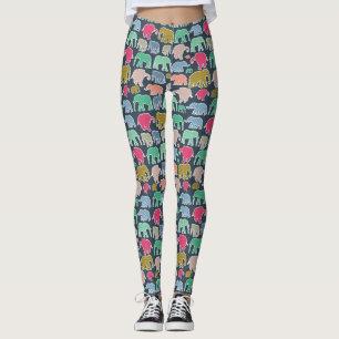Colorful Elephants, Pattern Of Elephants, Zigzag Leggings