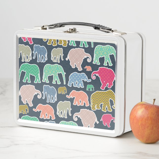 Colorful Elephants, Pattern Of Elephants, Zigzag Metall Brotdose (Beispiel)