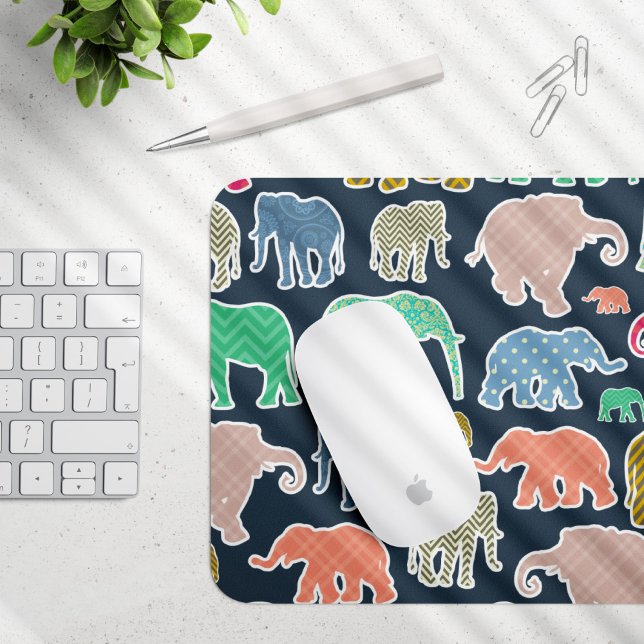 Colorful Elephants, Pattern Of Elephants, Zigzag Mousepad (Von Creator hochgeladen)