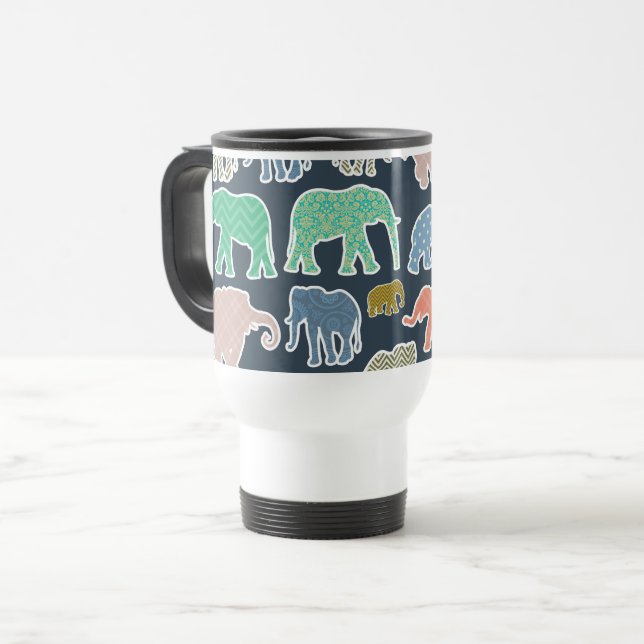 Colorful Elephants, Pattern Of Elephants, Zigzag Reisebecher (Vorderseite Links)