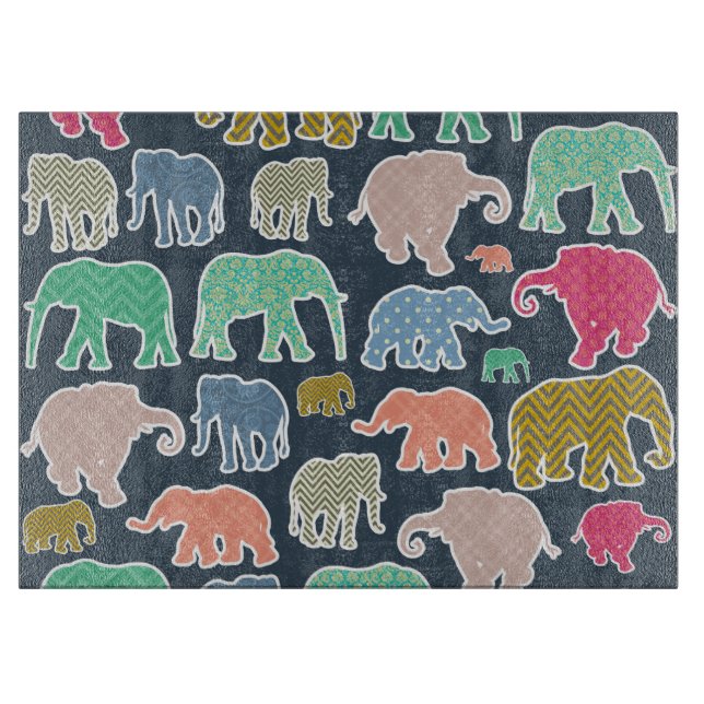 Colorful Elephants, Pattern Of Elephants, Zigzag Schneidebrett (Vorderseite)
