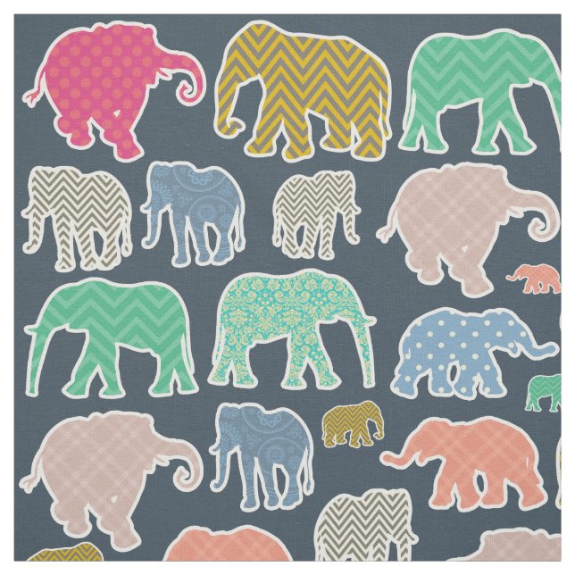 Colorful Elephants, Pattern Of Elephants, Zigzag Stoff (Muster)