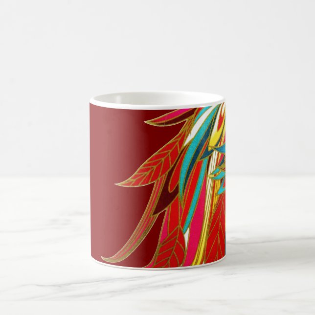 Colorful Exotic Tribal Feathers Red Kaffeetasse (Mittel)