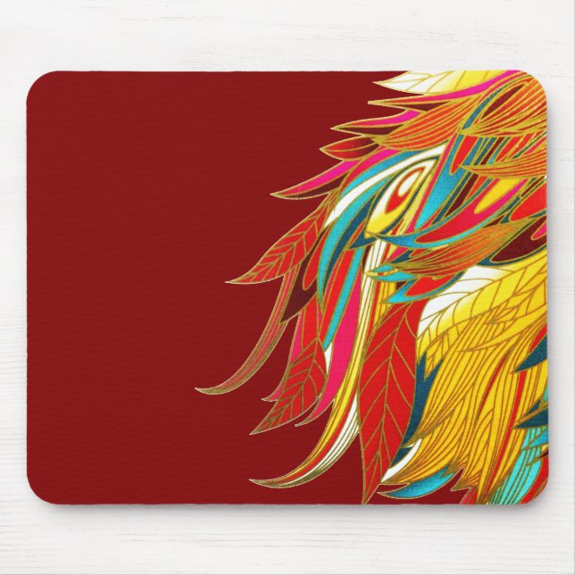 Colorful Exotic Tribal Feathers Red Mousepad (Vorne)