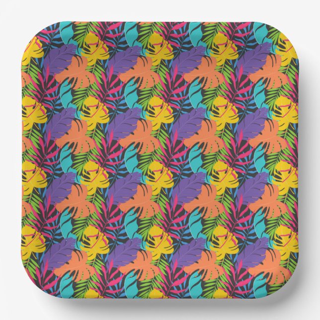 Colorful Exotic Tropical Leaves Pattern-23190 Pappteller (Vorderseite)
