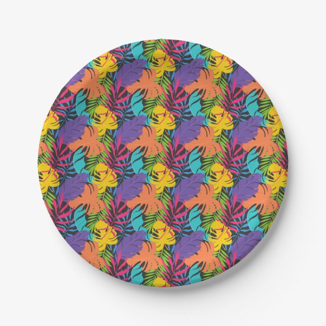 Colorful Exotic Tropical Leaves Pattern-23190 Pappteller (Vorderseite)