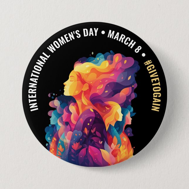 Colorful Faces Abstract Women's Day | IWD Button (Vorderseite)