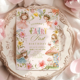 Colorful Fairy First Birthday Enchanted garden Einladung