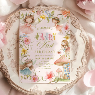 Colorful Fairy First Birthday Enchanted garden Einladung