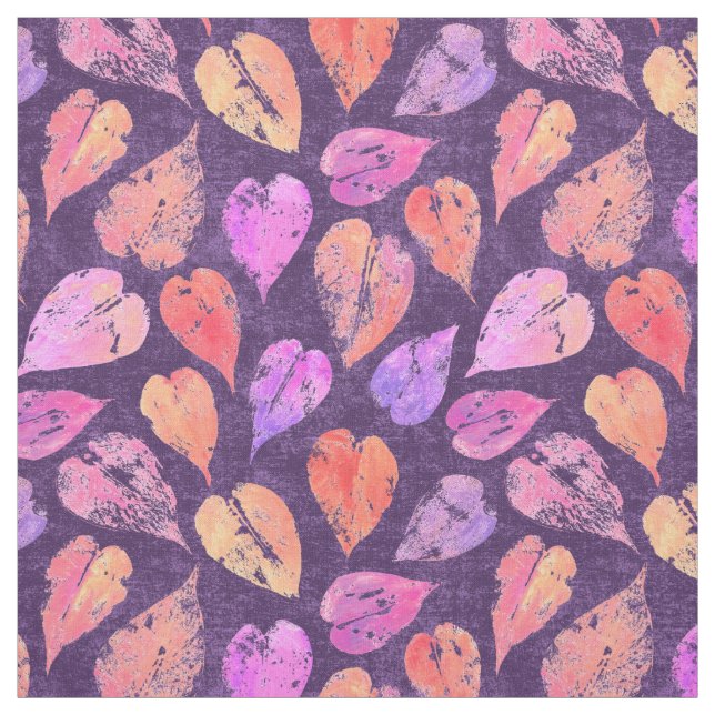 Colorful Fall Leaves On Purple Pattern Stoff (Muster)