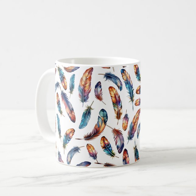 Colorful Falling Feather Art - Boho Graphic Print Kaffeetasse (Vorderseite Links)